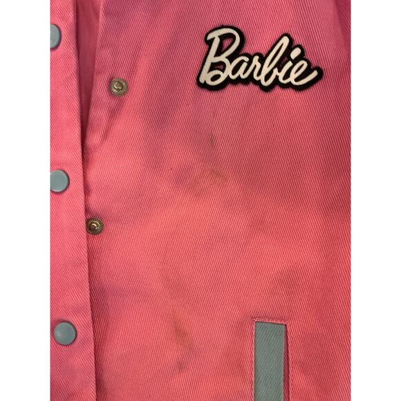 Barbie Pink Varsity Jacket Snap Front Racing Patches Girls 5–6 - Picture 7 of 7